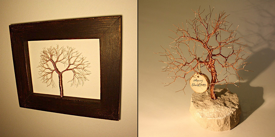 Hand twisted copper wire tree sculptures